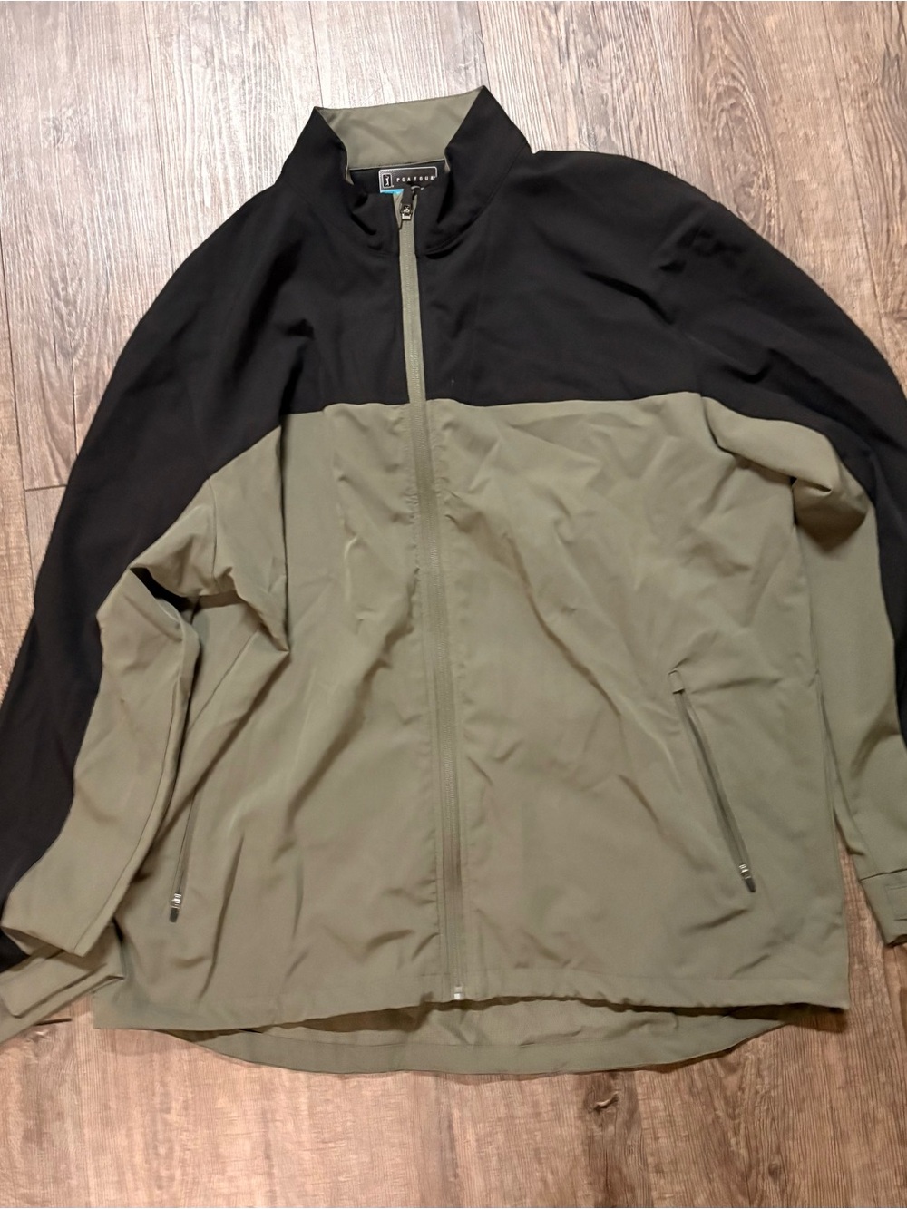 PGA Tour Olive Green and Black Colorblock Windbreaker